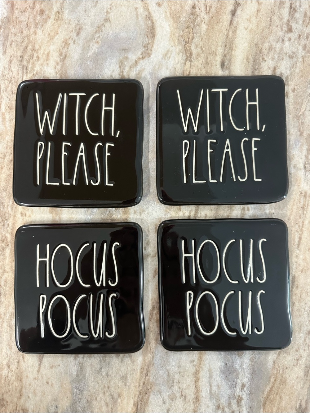 Rae Dunn Black Ceramic Halloween Coaster Set (4-Piece)